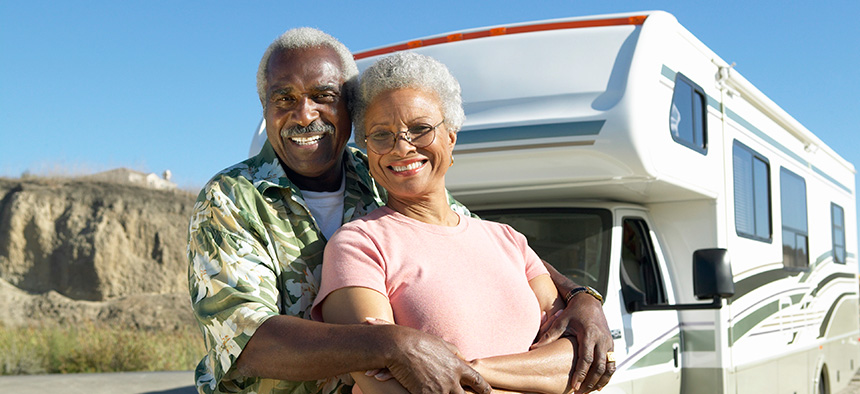 Retired couple traveling with their RV